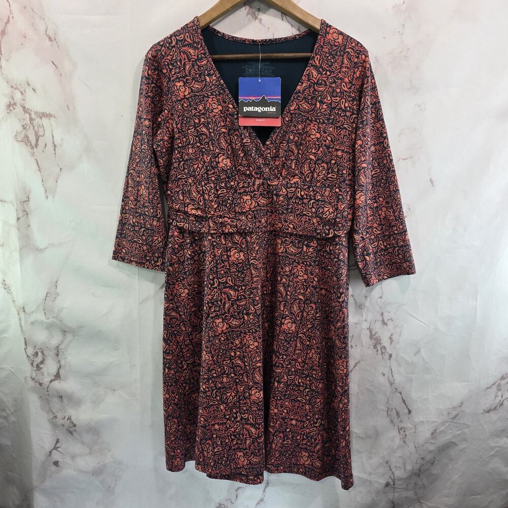 Patagonia Dress Women Large Pink Pattern Margot Mini Half Sleeve Organic Cotton